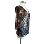 Dress Barn Y2K  V Neck Blue and Brown Cheetah Floral Print Blouse Size M Photo 2