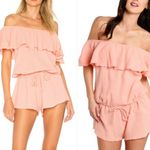 Eberjay Eberjey Nomad Tula Pink cotton ruffle off shoulder Romper Photo 1