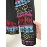Icelandic Design Cardigan Sweater Full Zip Wool Colorful Art Women's XL Black Photo 3