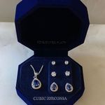 NWT Elegant Silver and Blue Cubic Zirconia Necklace Set Photo 0