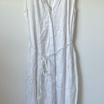 Vince  Sleeveless Shirred Band Collar Linen Blend Midi Dress in White Size: M Photo 2