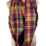 Unbranded Women's Flannel Infinity Scarf Red Yellow Black Plaid Fringe Photo 0