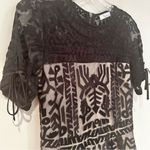 Parker Shannon Geo Embroidered Peplum Blouse Women's XS Black Tie Sleeve Photo 3