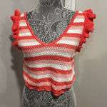 Steve Madden NWOT Crochet Cropped Top Large Striped Coral & White Cap Sleeve Photo 0