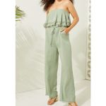 Altar'd State Edan Fringe Trim Jumpsuit Green Strapless Women's Small Photo 4