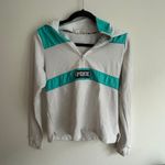 PINK Quarter Zip Pullover Sweatshirt Athletic Long Sleeve Top White Teal xS Photo 4