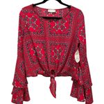 Altar'd State Altar’d State Mackenzie Boho Bandana Tie Front Bell Sleeve Blouse Size Medium Photo 1