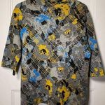 Anthropologie  Troubadour | Floral Plaid Mock Neck Sweater Gray Yellow Small Photo 0