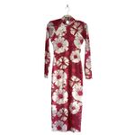 Anthropologie  Long-Sleeve Mock-Neck Mesh Printed Slim Midi Dress Pink XXS Retro Photo 2