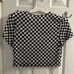 Divided  By H&M Black & White Semi Sheer Gingham Plaid Checkered Top Sz L Photo 5