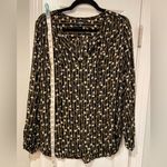 Premise  Studio Black Yellow Floral Striped V Neck Tie Long Sleeve Blouse Size M Photo 10