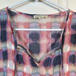 Indigo Blue Women's Indigo Rose Blue Pink Ruffle Flutter Sleeve V-Neck Blouse Size Med EUC Photo 4