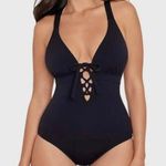 Skinny Dippers Black Wave Length Lace Up One Piece Swimsuit Size Small NWOT Photo 0