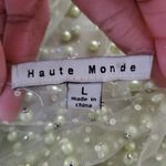Haute Monde Green Faux Pearl Rhinestone Sheer Top Size L Photo 4