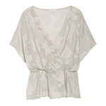 WAYF Gray Neutral Sheer Floral Dean Crossover Peplum Blouse Top Size 1X Photo 0