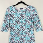 Saint James Atelier Women's Teal & Navy Leaves Jersey Knit Dress Size 6 Photo 1