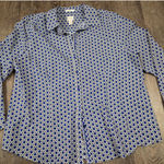 Chico's  Royal Blue Black White Button 3/4 Sleeve Blouse Shirt Size 3 - XL 16/18 Photo 0