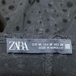 ZARA Black Mesh Sheer Short Puff Sleeve Polka Dots Blouse Bodysuit Top Size M Photo 3