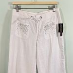 INC International Concepts White Linen Bejeweled Pockets Wide Leg Pant Sz 8 NWT Photo 1