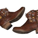 Sheridan Mia Brown Leather Floral Applique Side Zip Booties Boots Size 6 Photo 3