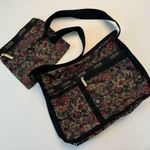 LeSportsac Nylon Bag Purse with Pouch Floral Black Vintage USA Grannycore VTG Photo 12