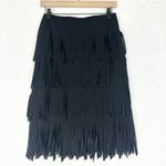 Cache  Vintage Y2k Fringe Skirt Size 2 Knee Length Black Stretch Western Flapper Photo 1