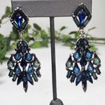 Silver with Blue Green Vintage Vibe Statement Earrings Photo 2