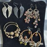 Five pairs costume dark tone earrings lot preowned Brown Photo 0