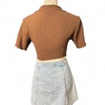 ZARA Chocolate Brown Textured Cropped Button-Front Blouse Y2K Minimalist XS Photo 2