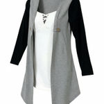 Relaxed Streetwear Mock Cardigan Top M – Preppy Casual Monochrome Contrast Size M Photo 0