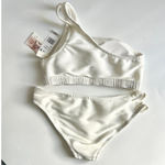 Jessica Simpson NWT One Shoulder Slash Bikini Top&Cut Out Hipster Bottoms White Photo 2