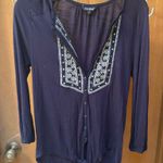 Lucky Brand  Navy Boho Peasant Top Front Tie Size Small Photo 0