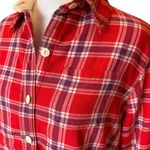 LL Bean Fleece Lined Flannel Shirt Jacket Button Front Plaid Red White Womens XS Photo 6