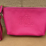 Ralph Lauren New Lauren  Leather Cosmetic Pouch Tassel Pink Gold Makeup Bag Photo 0