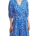 Calvin Klein Blue Floral Faux Wrap Midi Dress Sz 8 Photo 0