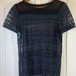 ZARA  Sheer Floral Embroidered Top Women XL Black Beaded Neckline Whimsygoth Lace Photo 0