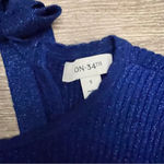 Womens Lurex Holiday Keyhole Tie Back Sweater Size Small Blue Photo 1