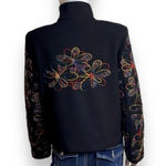 VINTAGE Boho Jacket Women’s Medium Front Zip Embroidered Sequin Floral Anage Black Photo 5