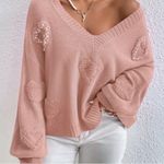 SheIn Heart Pattern Drop Shoulder Beaded Sweater Photo 1