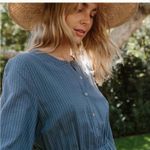 Jenni Kayne  Seersucker Blue Stripe Long Shirtdress size small with pockets Photo 3