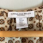 Carolina belle  Women's S Tan Geometric Cap Sleeve V-Neck Half Button Blouse Photo 1