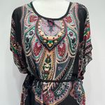 Funky People Black & Jewel Tones Paisley Boho Flutter Sleeve Tie Waist Dress L Size L Photo 1