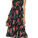 Lulus | Tier to Stay Black Floral Print Tiered Tie-Strap Midi Dress size M New Photo 0