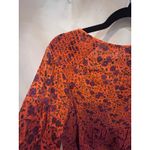 Old Navy  Floral Print Tassel Tie Blouse Orange Purple Long Sleeve Women's Size M Photo 7