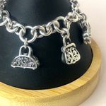 Lois Hill Sterling Silver Hand Bag Charms Rolo Link Toggle  Charm Bracelet Photo 2