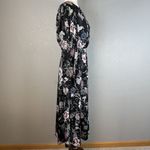AFRM Womens Maxi Flare Dress M Medium Black Floral Balloon Long Sleeve Open Back Photo 5