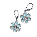 New Sleeping Beauty Turquoise Flower 925 Earrings with Diamond Center Blue Photo 4