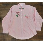 Vintage XL Holiday Shirt Red Striped Button Up Embroidery Holiday Holly Berries White Size 16P Photo 0