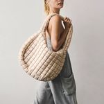 FP Movement quilted tote bag carryall beige sand hobo large zipper shoulder Tan Photo 5