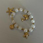 Gold & Clear Beaded Charm Beach Bracelet White Photo 1